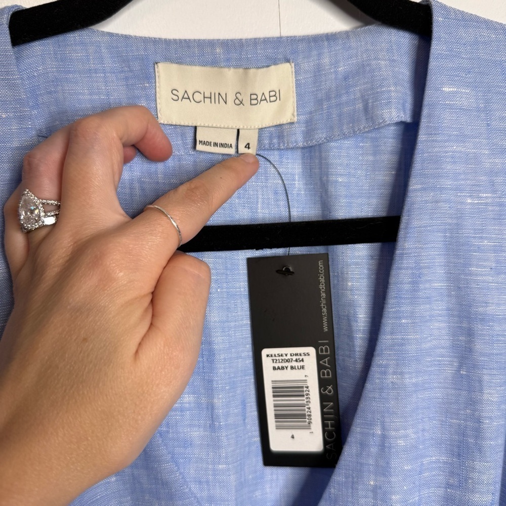 Sachin & Babi - Kelsey Linen Dress Baby Blue Belted NWT size 4 - Picture 5 of 11
